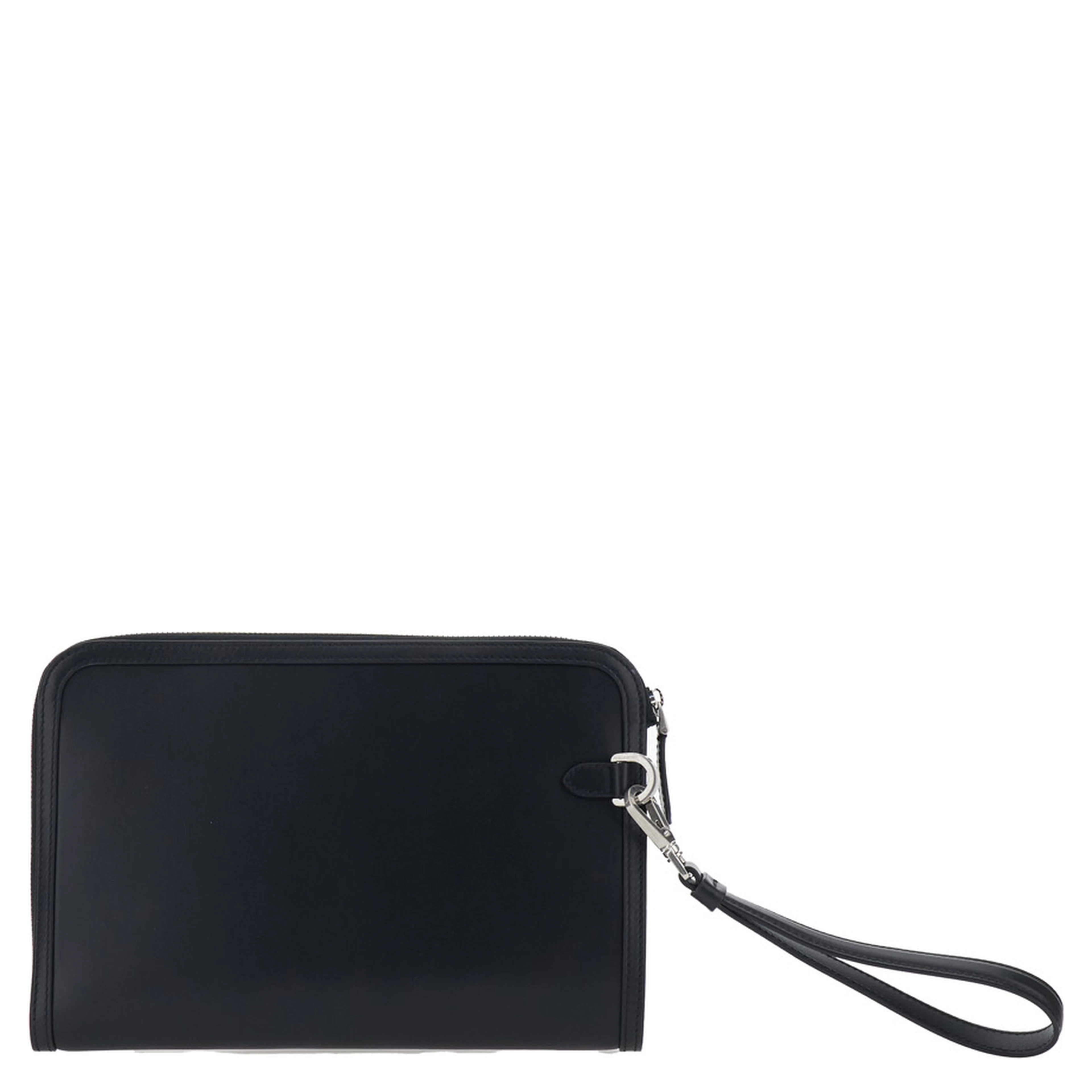 Black Clutch with Removable Wrist Strap and Intreccio on the Front In Leather for Men
