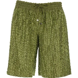 Green Shorts Swimsuit with Elastic Waist and Drawstring in Tech Fabric for Women