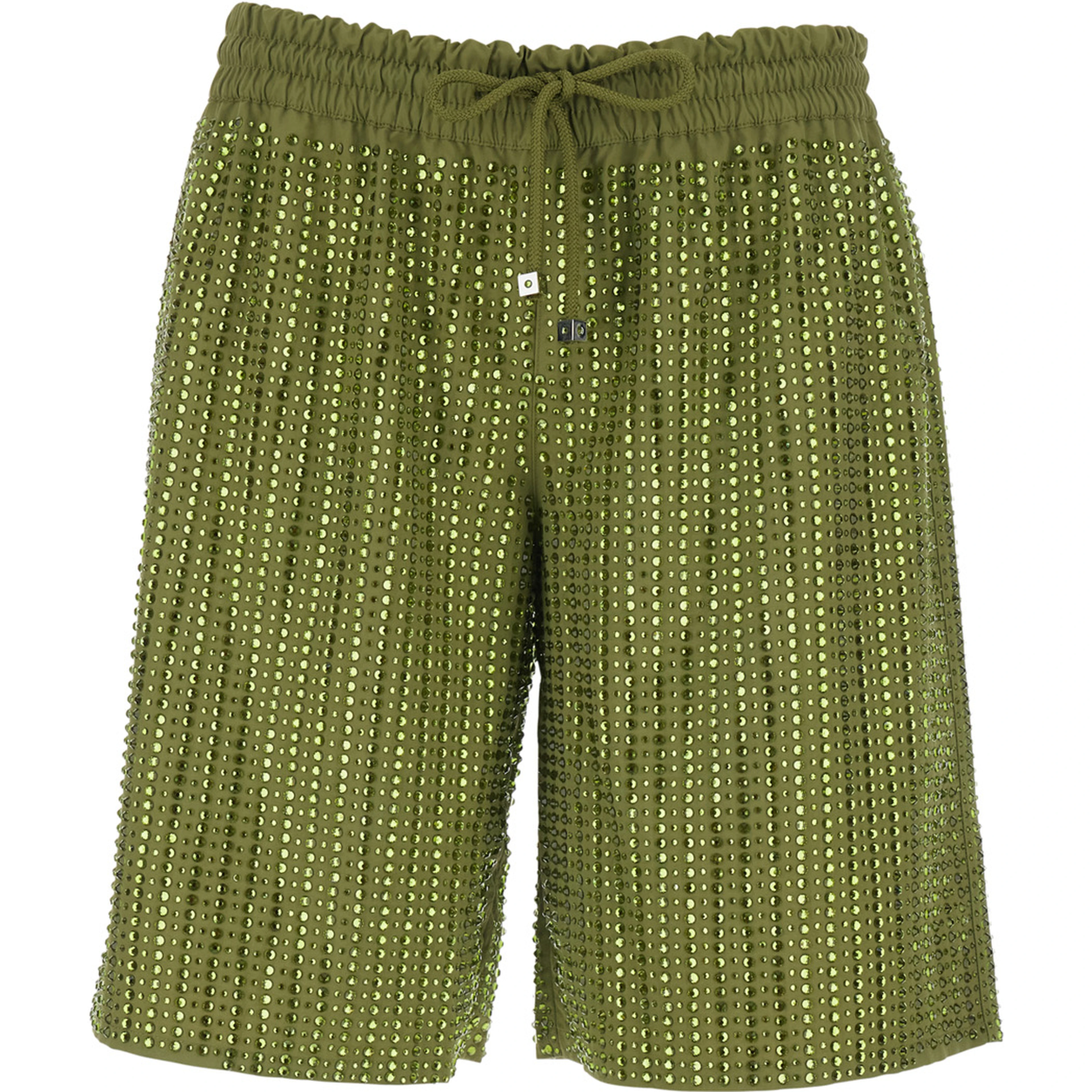 Green Shorts Swimsuit with Elastic Waist and Drawstring in Tech Fabric for Women