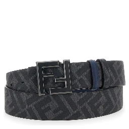 Blue Reversible Belt with Square FF Buckle in  Leather Man