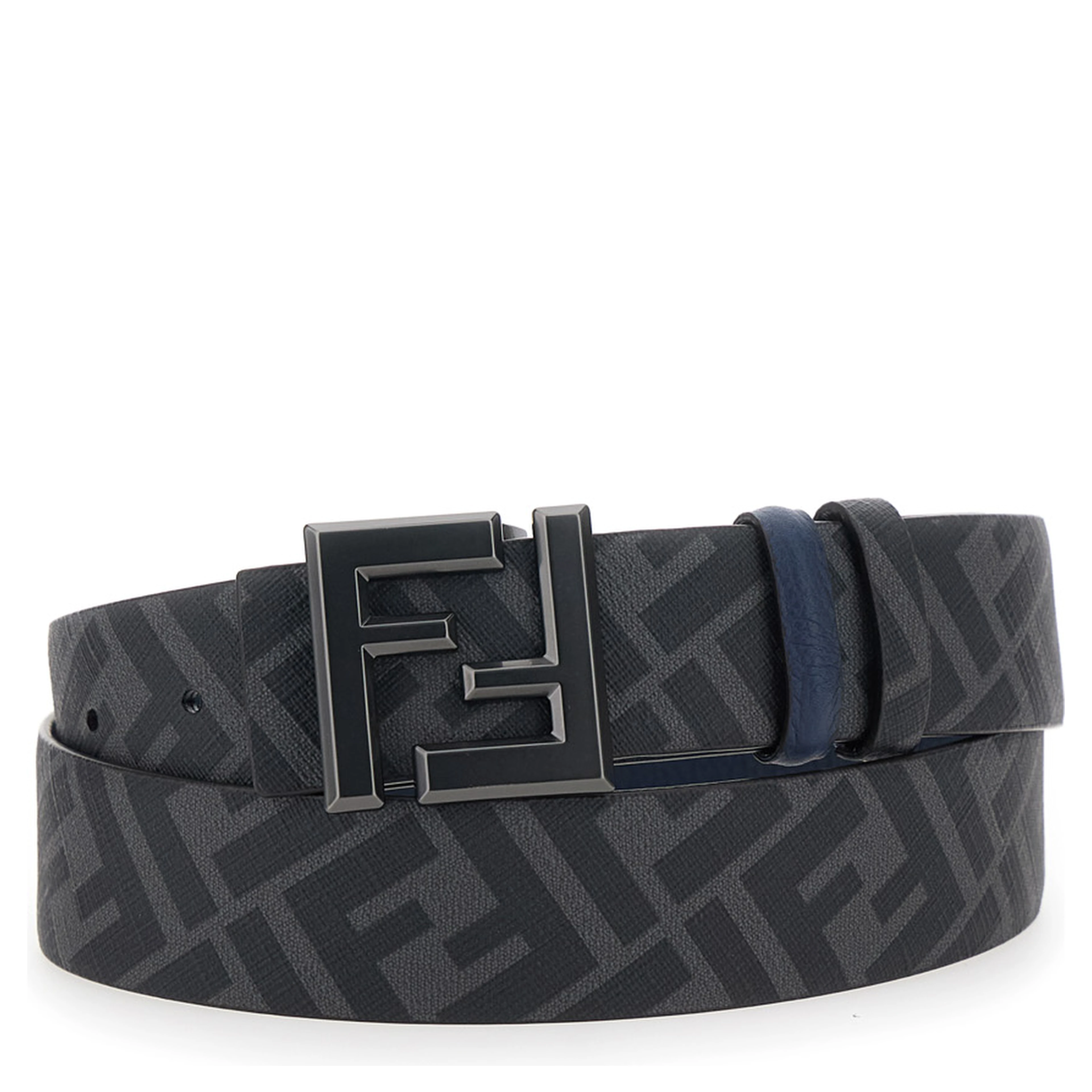 Blue Reversible Belt with Square FF Buckle in  Leather Man