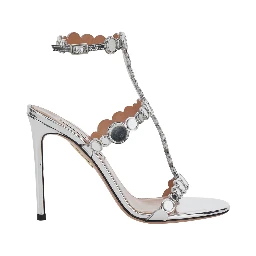 Afterglow Metallic Sandals with Adjustable Straps and High Stiletto Heel in Leather for Women