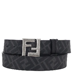 Black Reversible Belt with Square FF Buckle in Leather Man