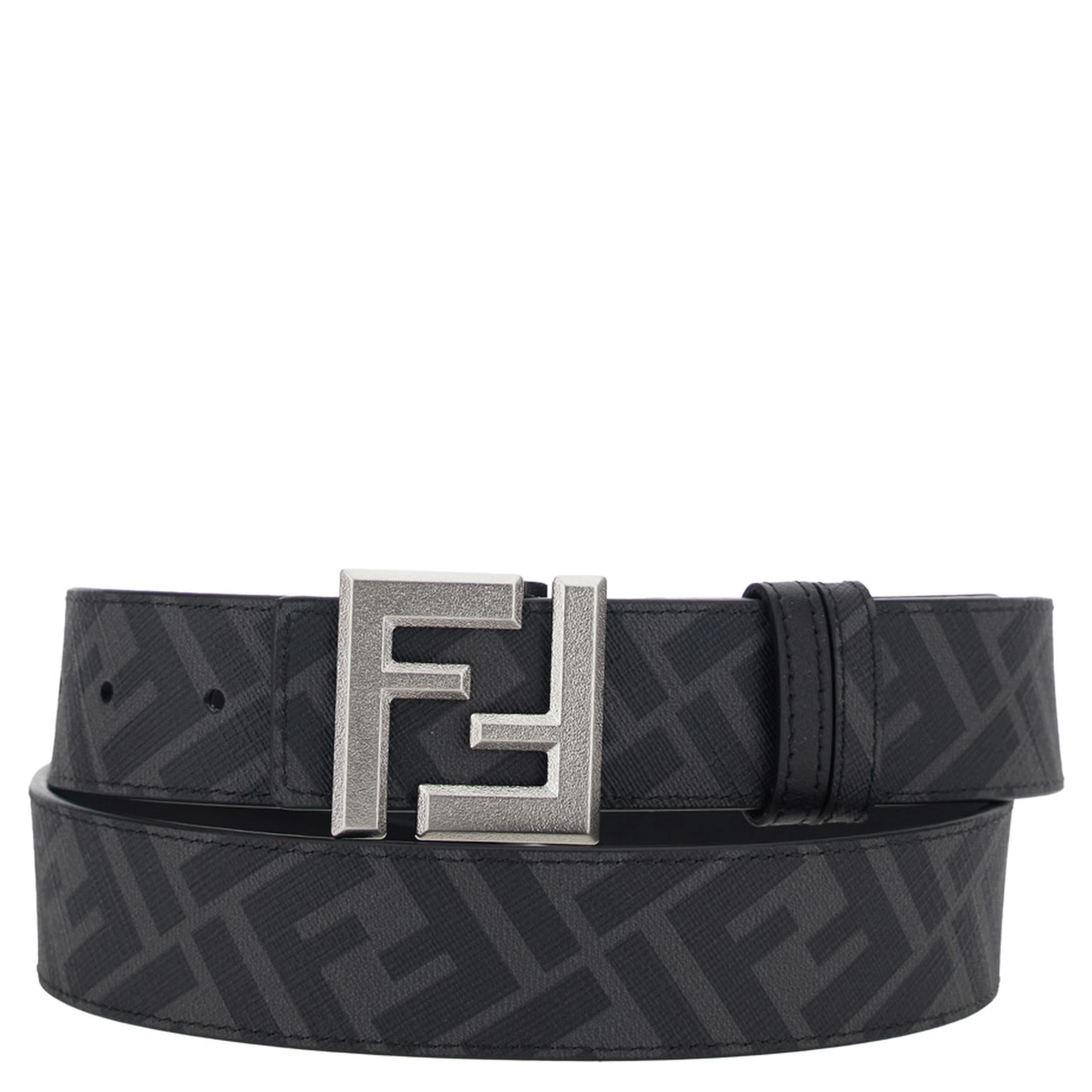 Black Reversible Belt with Square FF Buckle in Leather Man