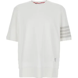 White T-Shirt with Classic Collar and 4-Bar Detail on Sleeve in Cotton for Men