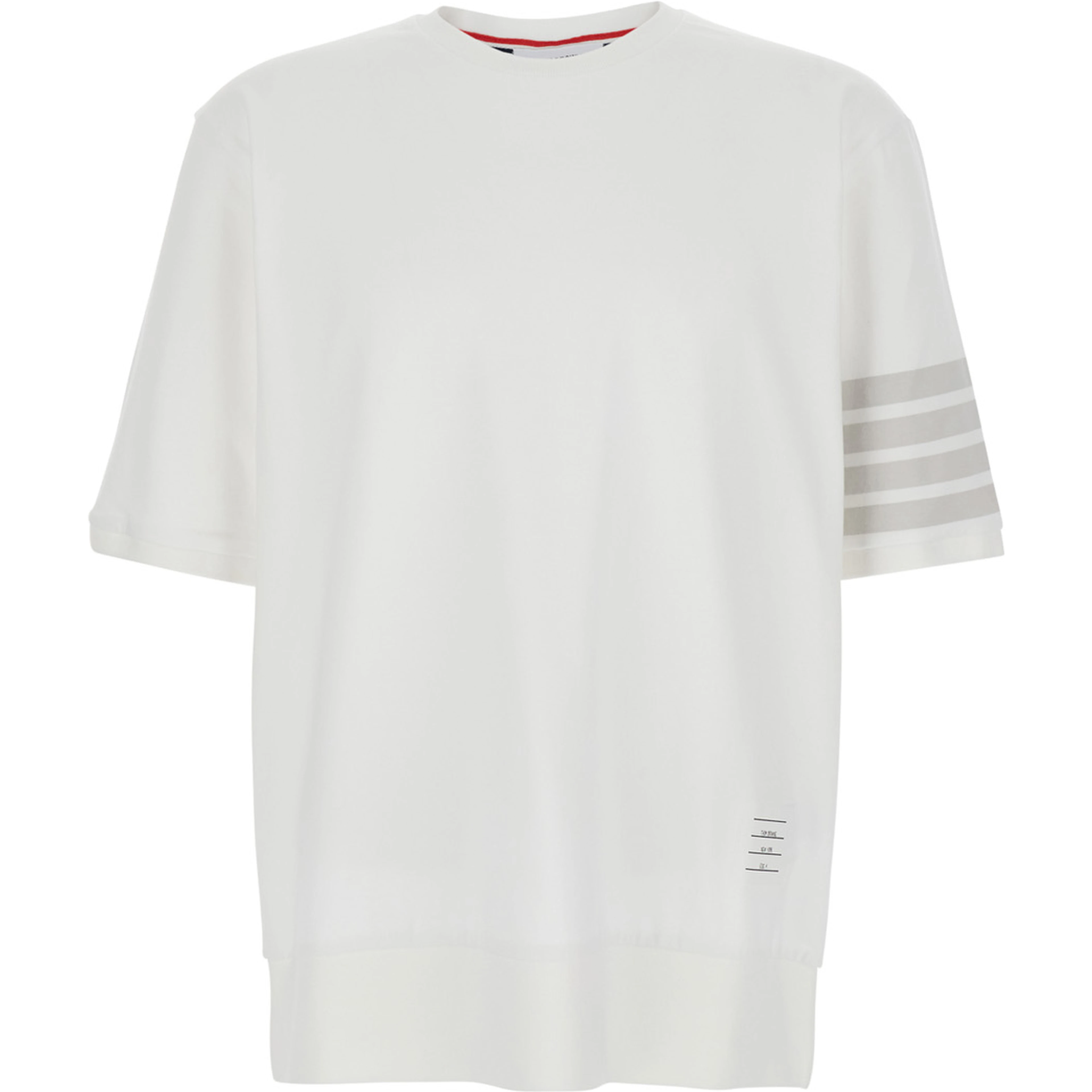 White T-Shirt with Classic Collar and 4-Bar Detail on Sleeve in Cotton for Men