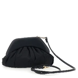 Clutch Brooke with Adjustable and Removable Shoulder Strap and Orb Plaque on the Front in Black Leather for Women