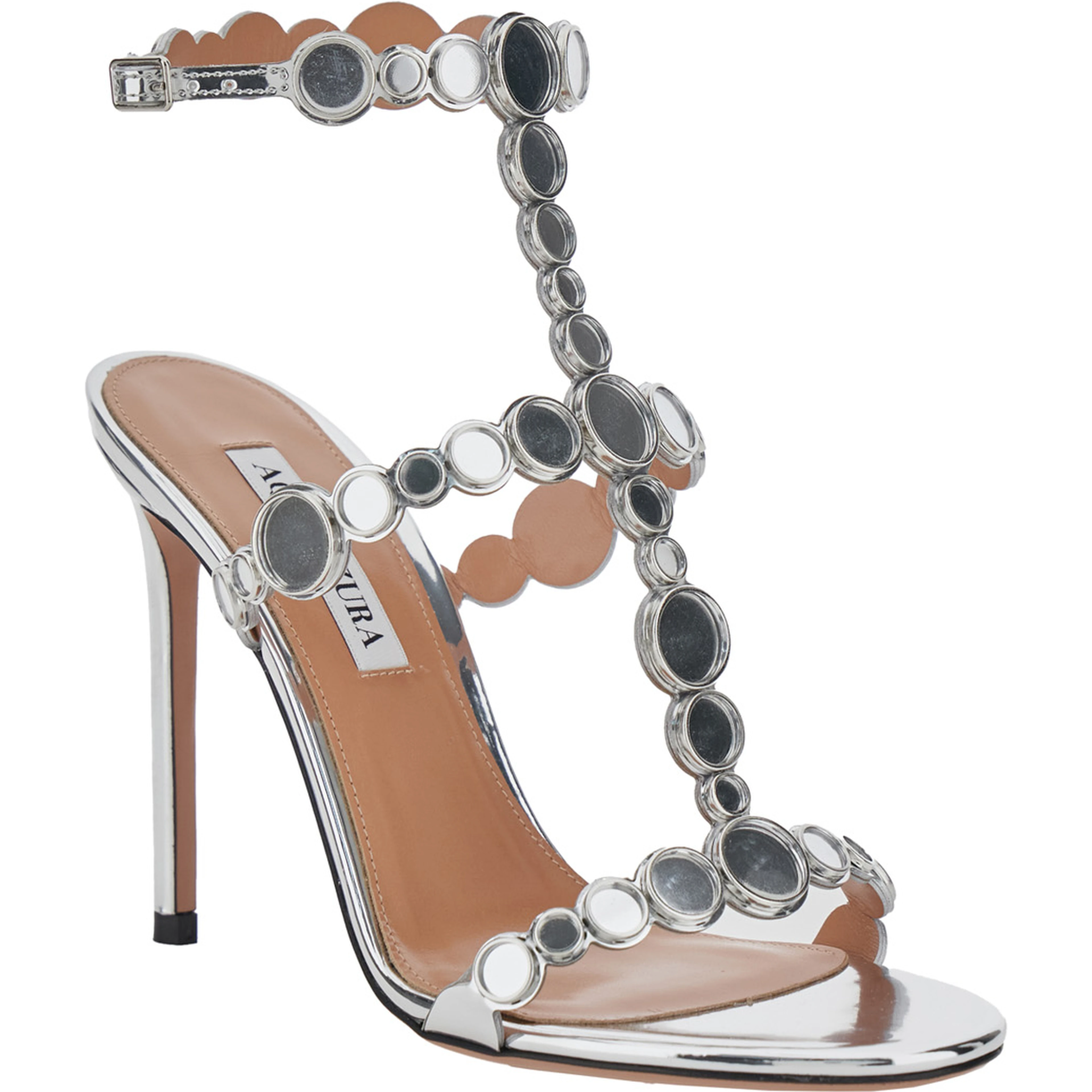 Afterglow Metallic Sandals with Adjustable Straps and High Stiletto Heel in Leather for Women