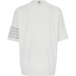 White T-Shirt with Classic Collar and 4-Bar Detail on Sleeve in Cotton for Men