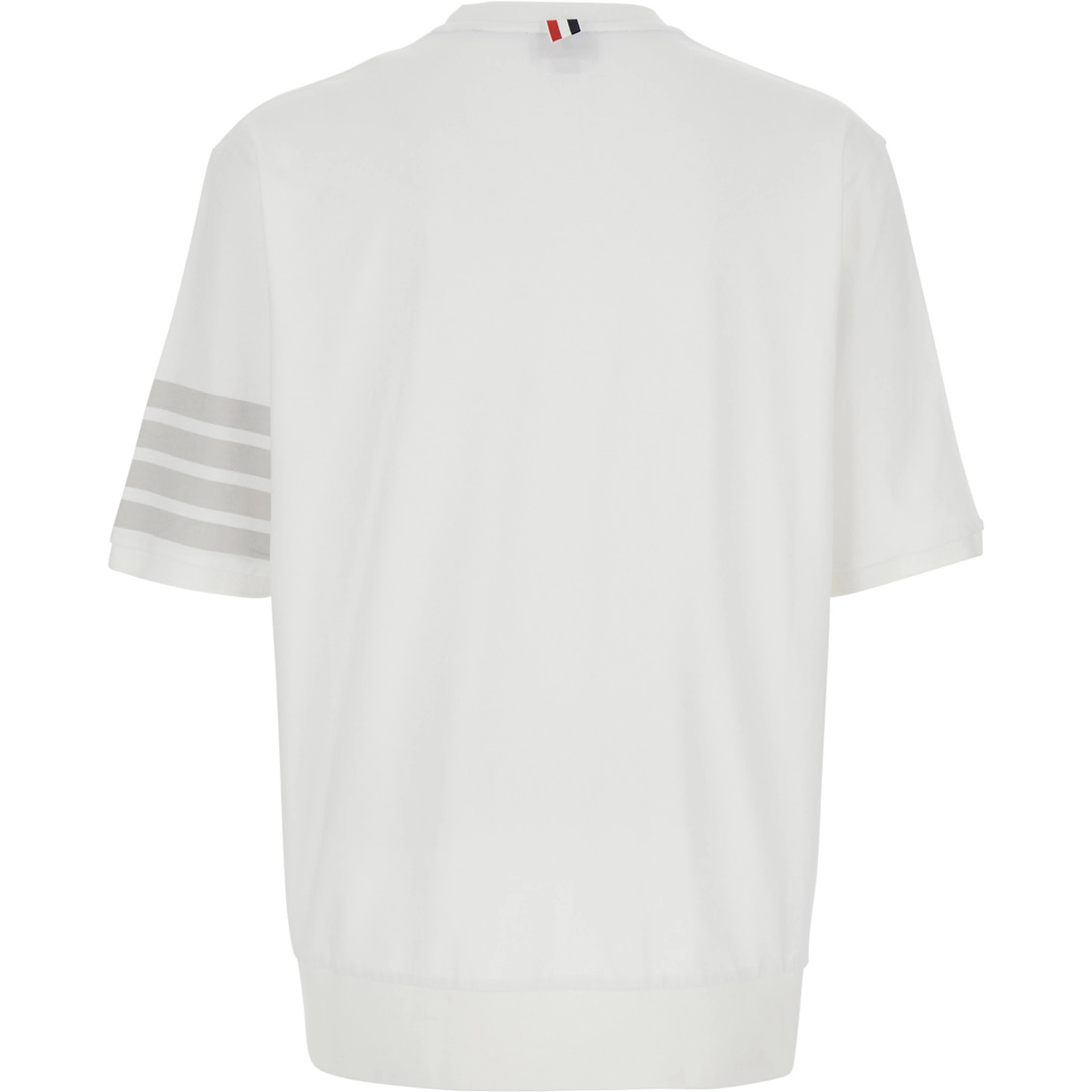 White T-Shirt with Classic Collar and 4-Bar Detail on Sleeve in Cotton for Men