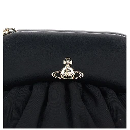 Clutch Brooke with Adjustable and Removable Shoulder Strap and Orb Plaque on the Front in Black Leather for Women