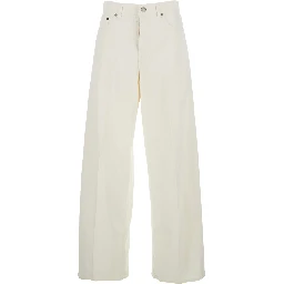 White Jeans with Belt Loops and Logo Patch on the Back in Denim Woman