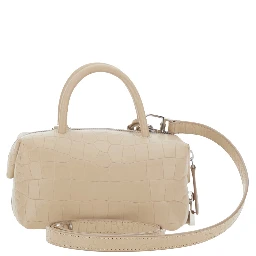 Beige Holdall Small Handbag with Adjustable and Removable Shoulder Strap and Crocodile-Embossed Effect in Leather for Women