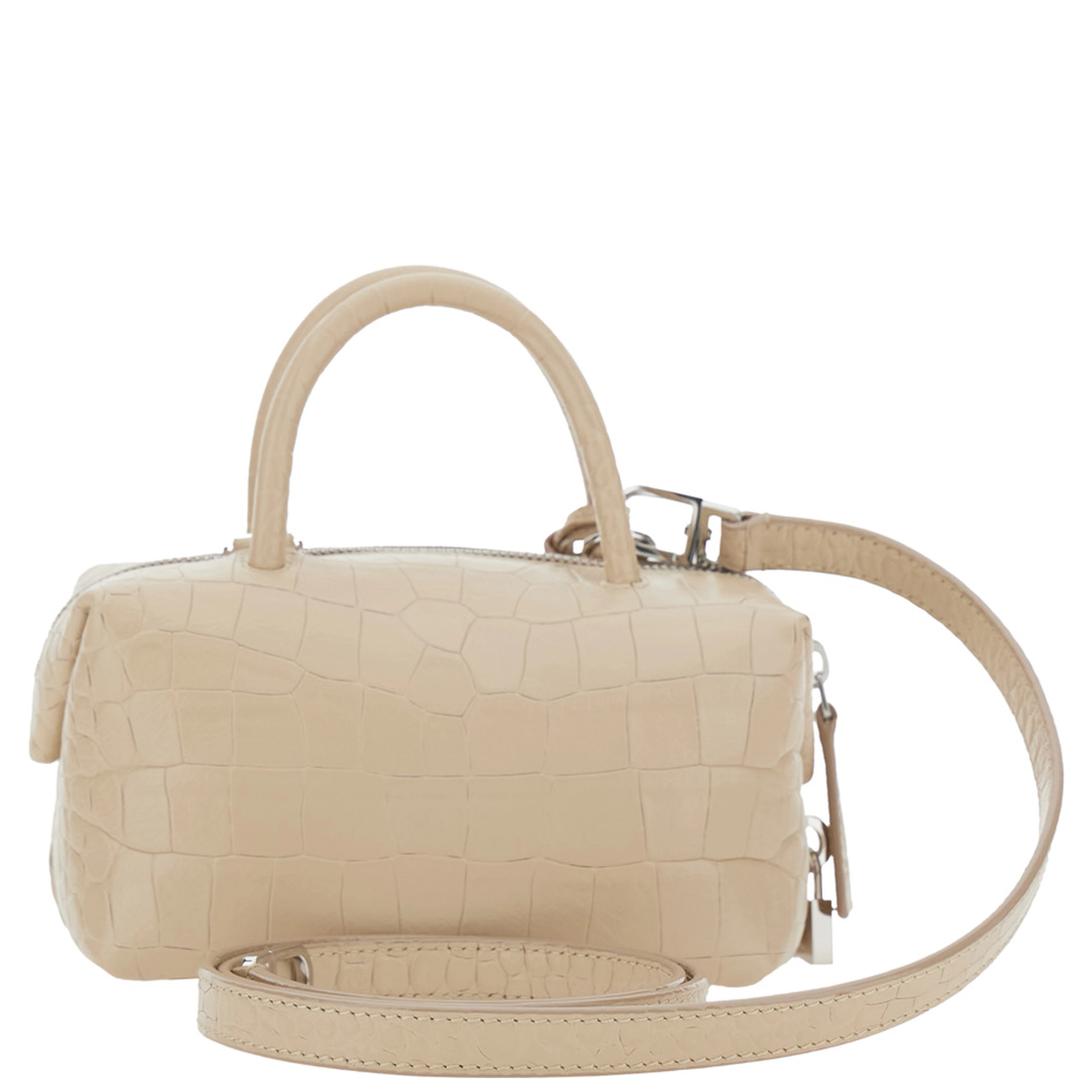 Beige Holdall Small Handbag with Adjustable and Removable Shoulder Strap and Crocodile-Embossed Effect in Leather for Women