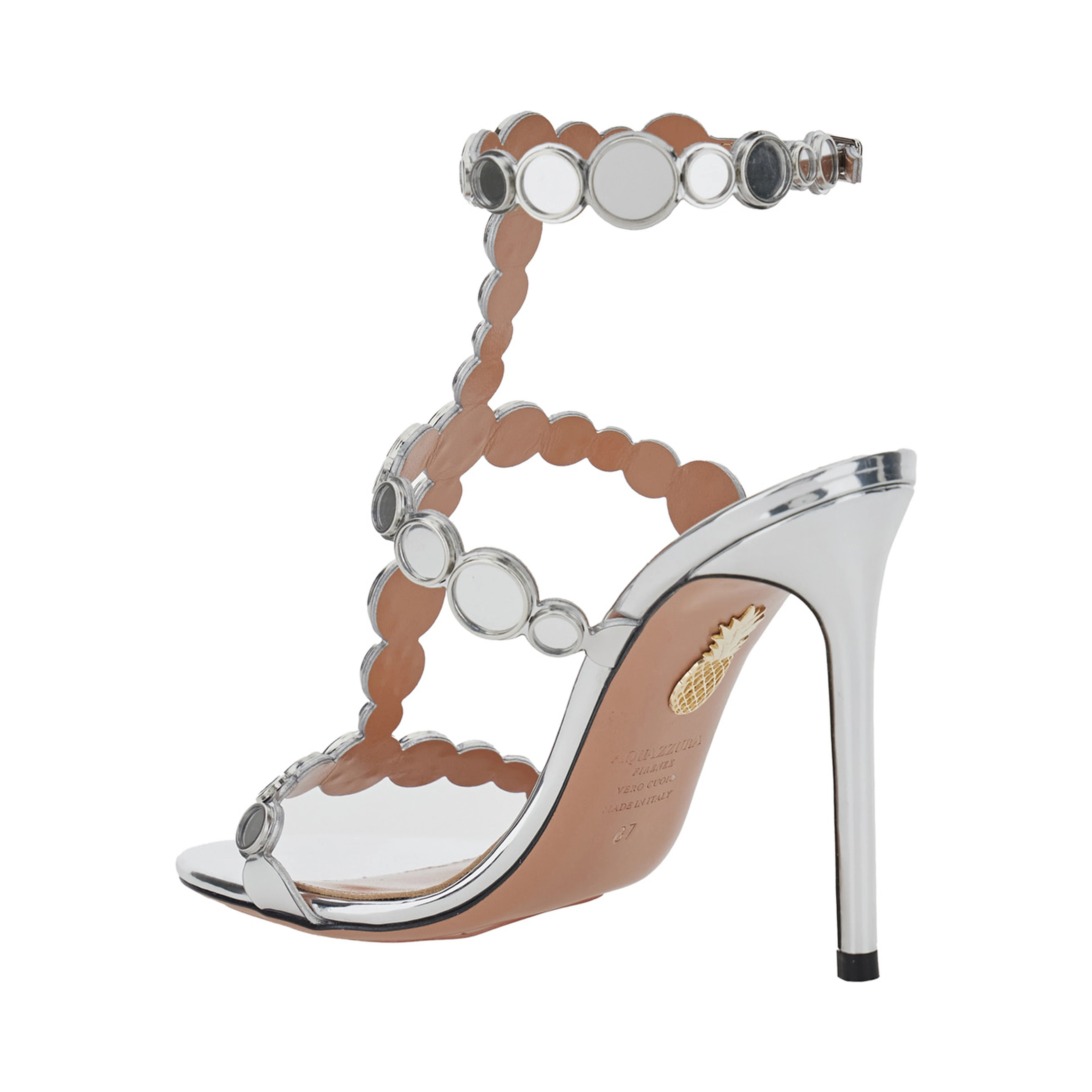 Afterglow Metallic Sandals with Adjustable Straps and High Stiletto Heel in Leather for Women