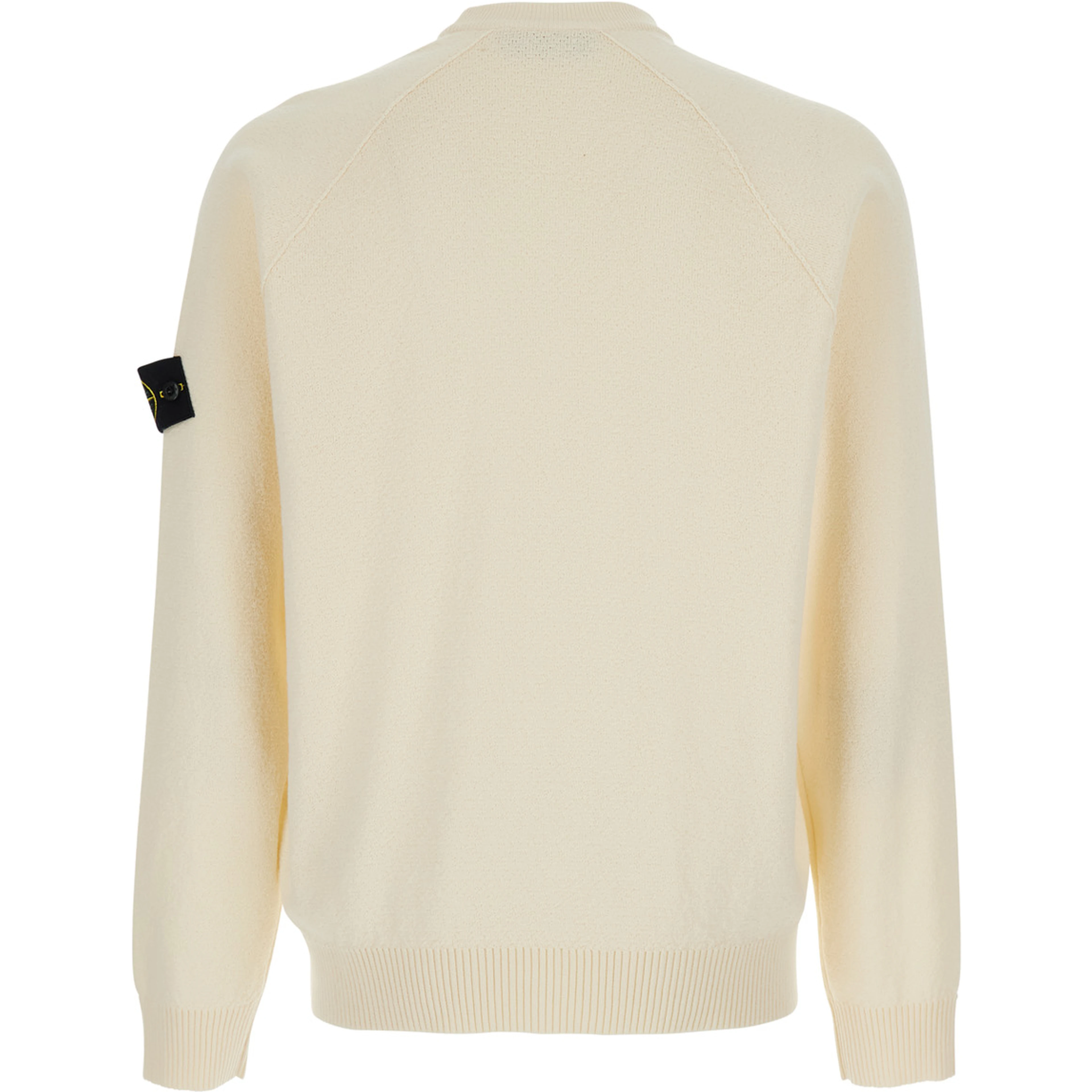 White Crew Neck Sweater with logo patch on the sleeve in cotton for men