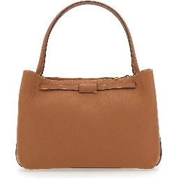 T-String Brown Handbag with Adjustable and Removable Shoulder Strap and Buckled Belt Detail on the Front in Grained Leather Woman