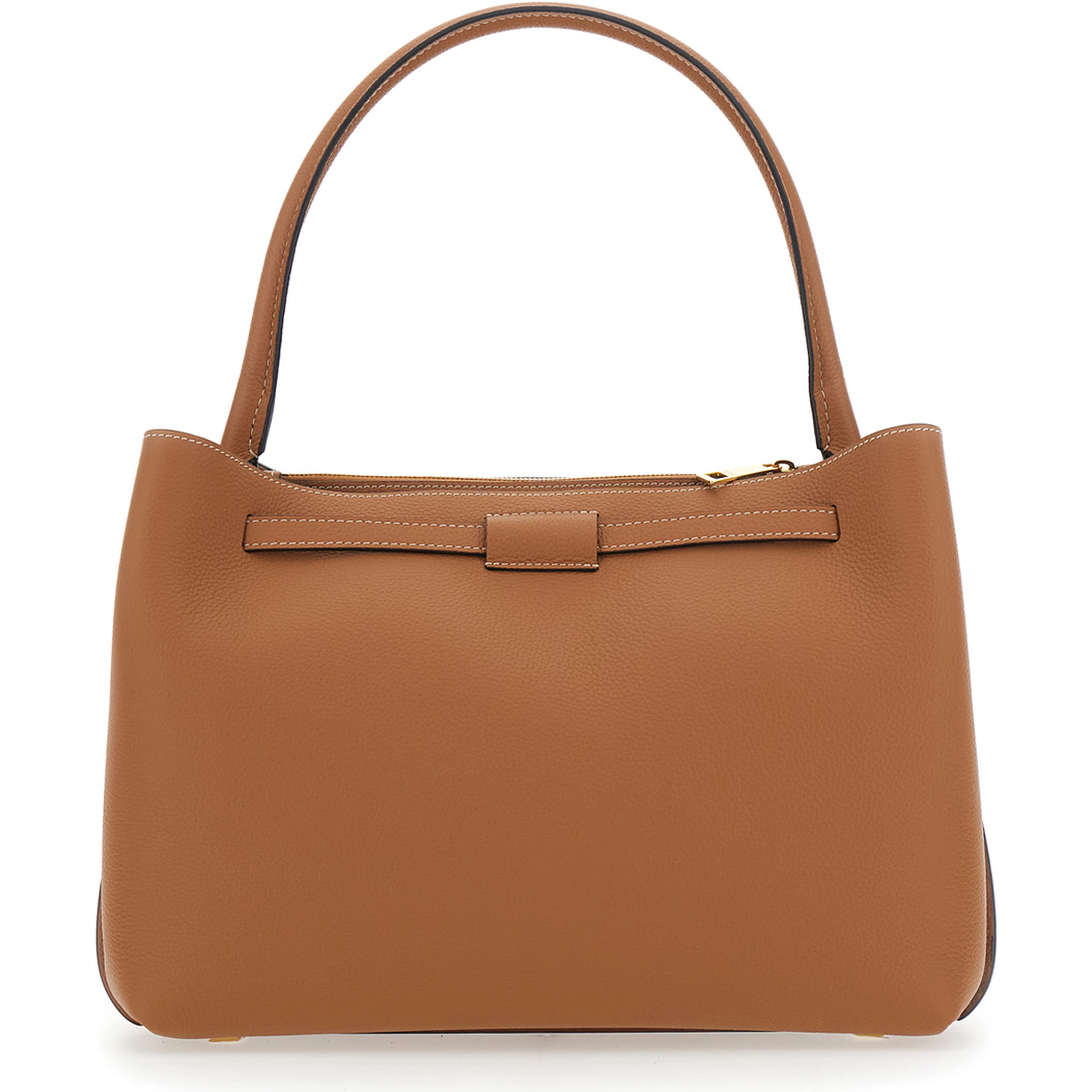 T-String Brown Handbag with Adjustable and Removable Shoulder Strap and Buckled Belt Detail on the Front in Grained Leather Woman