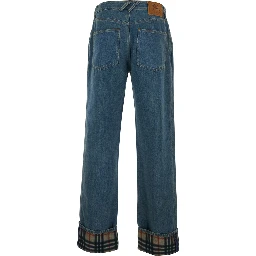 Dexter Blue Jeans with Stonewash Effect and Check Motif Hem in Denim for Men