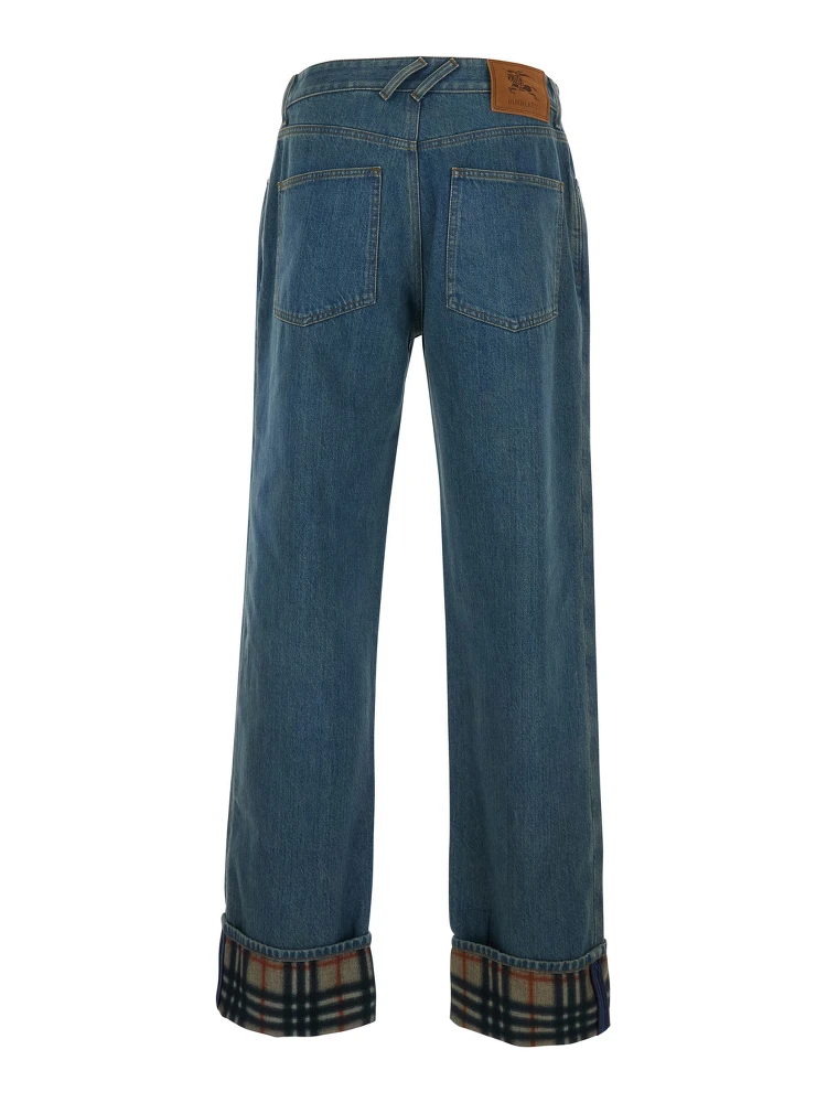 Dexter Blue Jeans with Stonewash Effect and Check Motif Hem in Denim for Men alternative