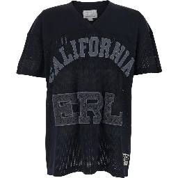 Black T-Shirt with V-Neck and Maxi Logo Print on the Front in Cotton Man