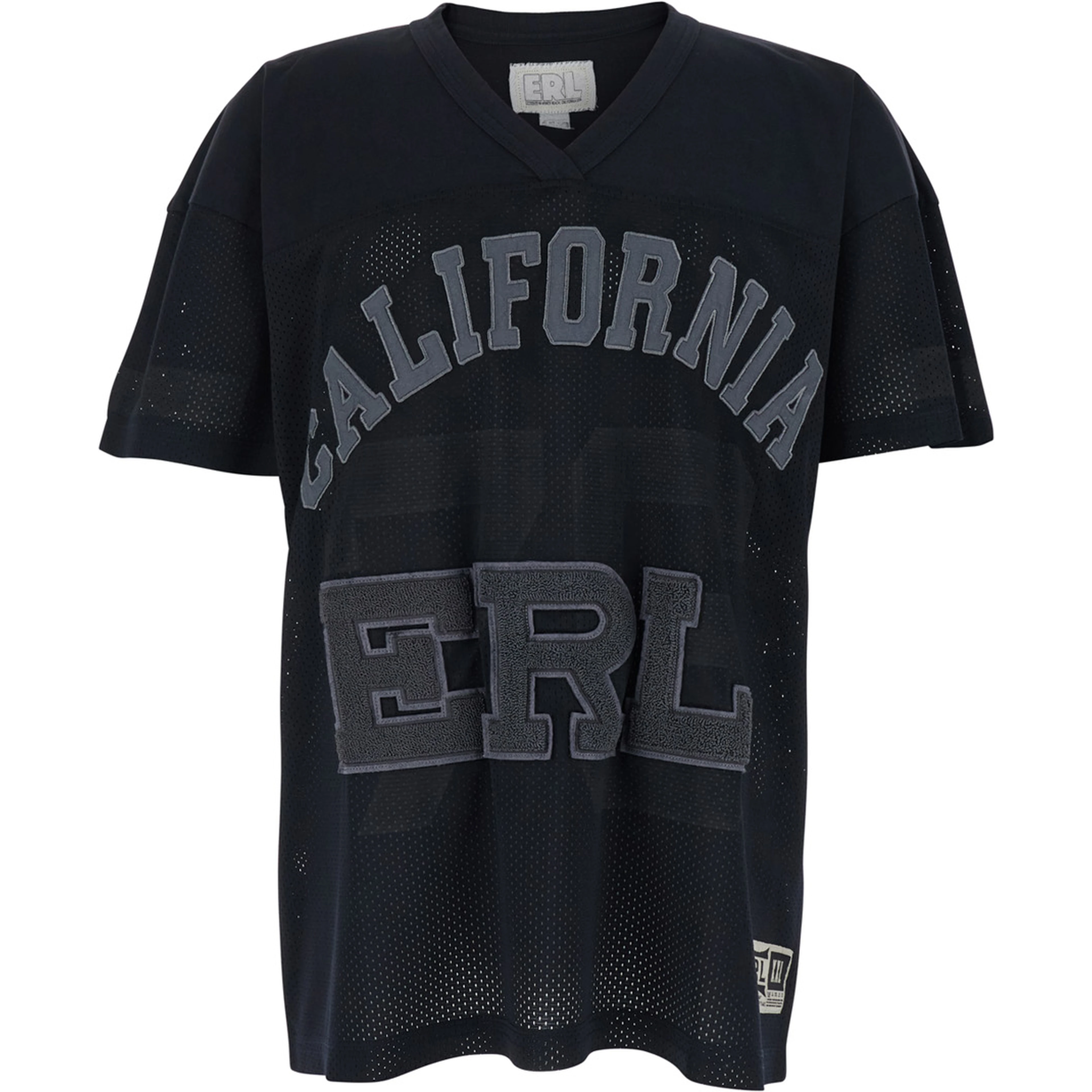 Black T-Shirt with V-Neck and Maxi Logo Print on the Front in Cotton Man