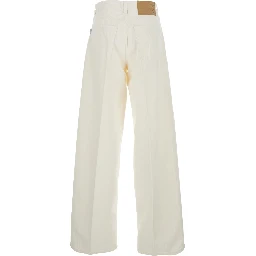 White Jeans with Belt Loops and Logo Patch on the Back in Denim Woman
