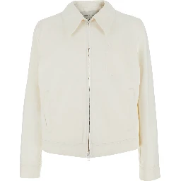 White Jacket with Classic Collar and Tone-on-Tone ADC Embroidery on the Front in Fabric for Men