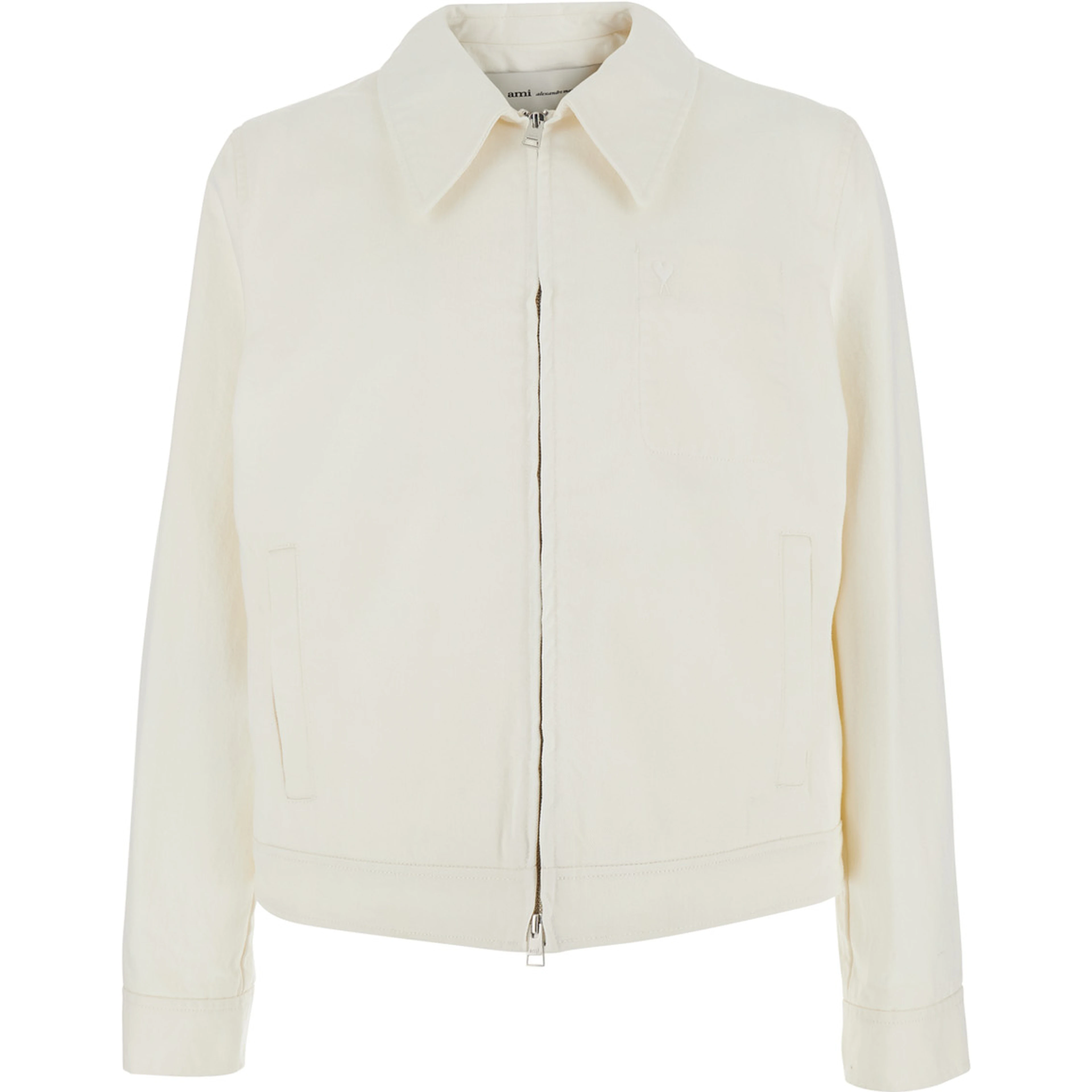 White Jacket with Classic Collar and Tone-on-Tone ADC Embroidery on the Front in Fabric for Men