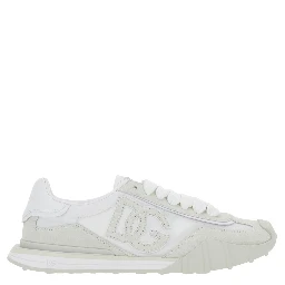 DG Athletic White Low Top Sneakers with Maxi Logo on the Side and Logo Patch on the Tongue in Suede and Mesh for Men