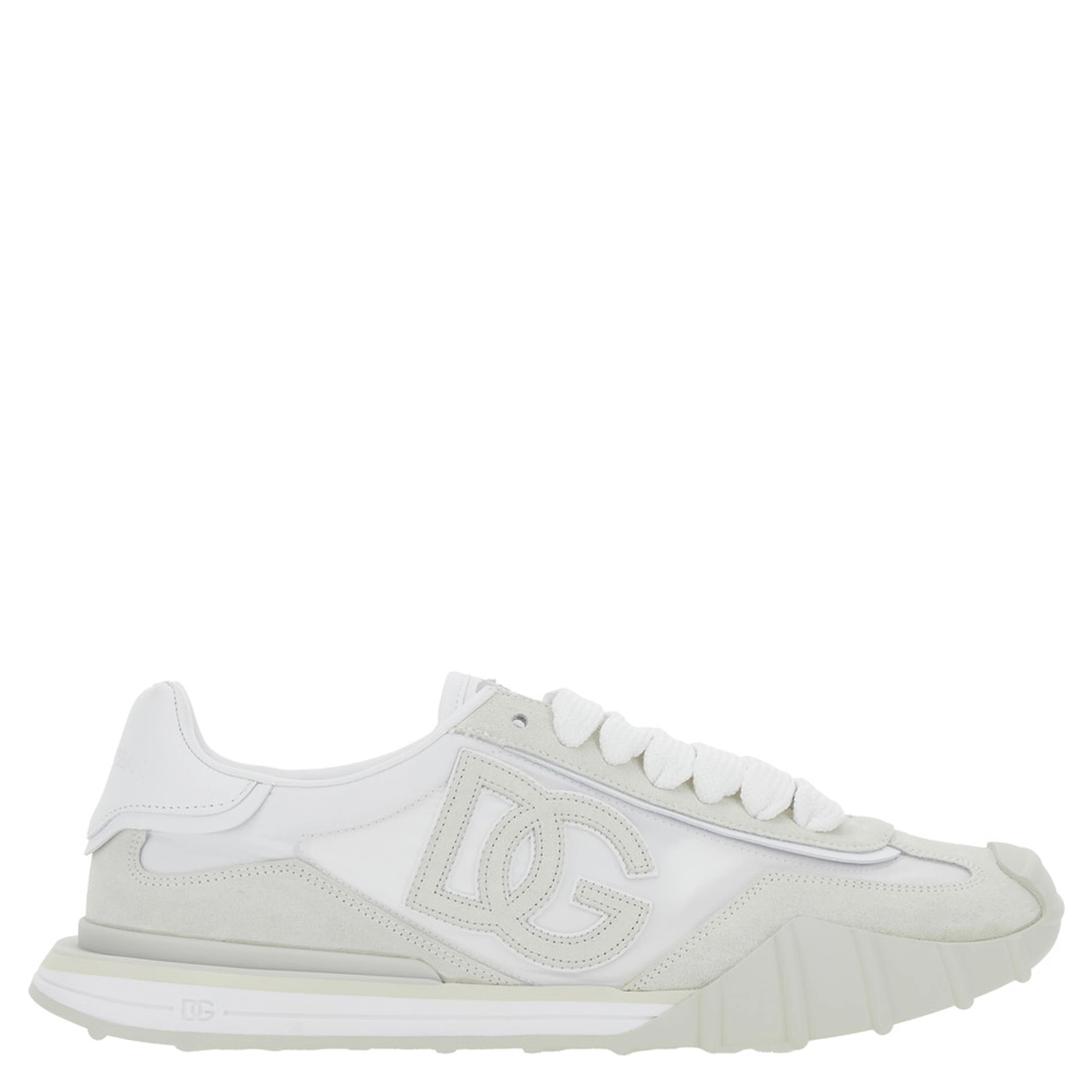 DG Athletic White Low Top Sneakers with Maxi Logo on the Side and Logo Patch on the Tongue in Suede and Mesh for Men