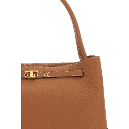 T-String Brown Handbag with Adjustable and Removable Shoulder Strap and Buckled Belt Detail on the Front in Grained Leather Woman