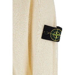 White Crew Neck Sweater with logo patch on the sleeve in cotton for men