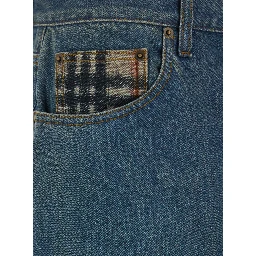 Dexter Blue Jeans with Stonewash Effect and Check Motif Hem in Denim for Men