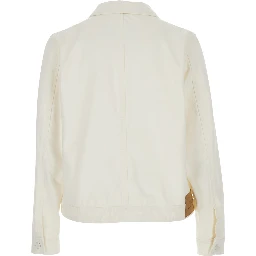White Jacket with Classic Collar and Tone-on-Tone ADC Embroidery on the Front in Fabric for Men