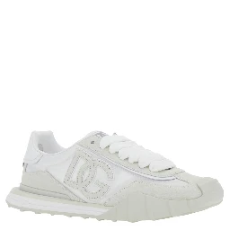 DG Athletic White Low Top Sneakers with Maxi Logo on the Side and Logo Patch on the Tongue in Suede and Mesh for Men