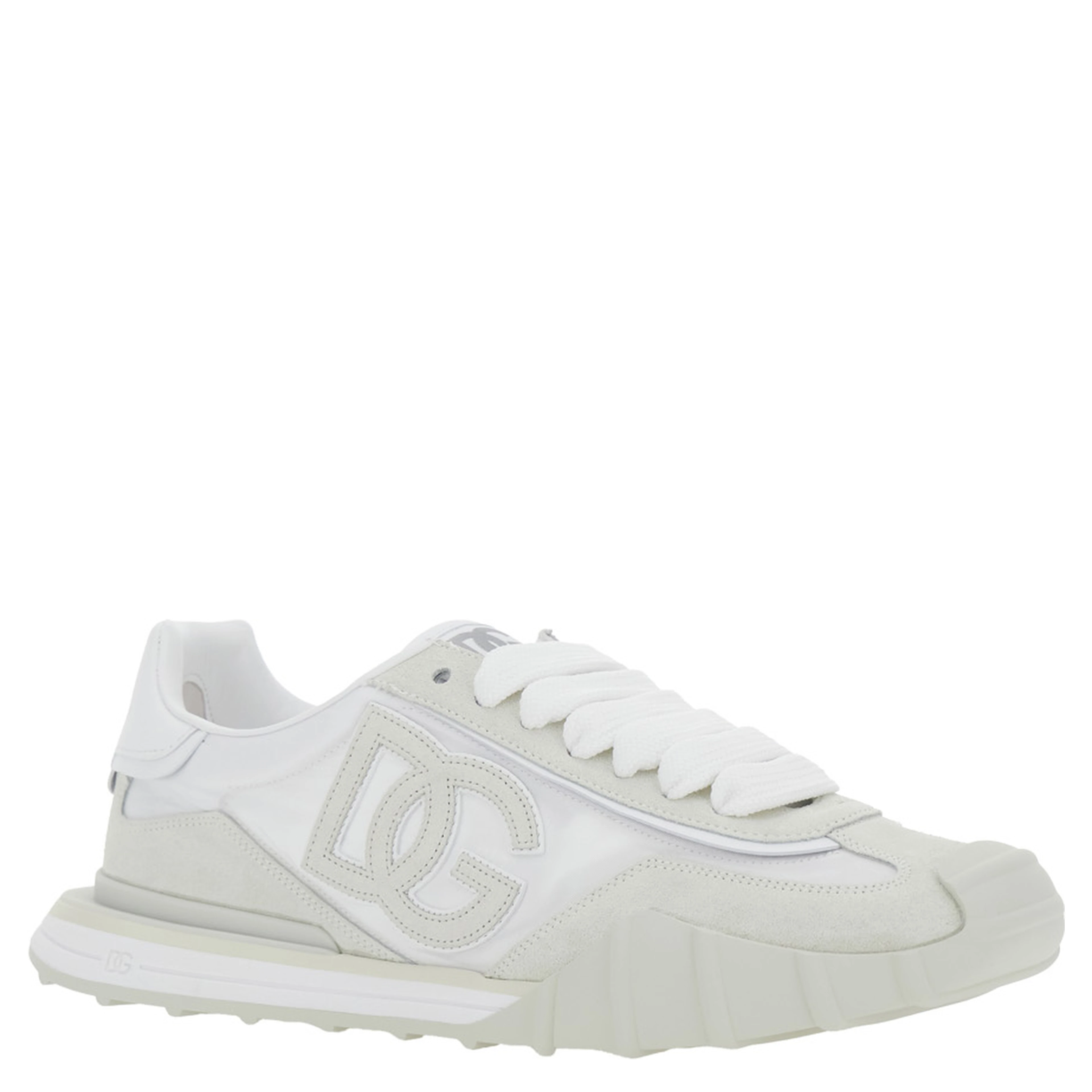DG Athletic White Low Top Sneakers with Maxi Logo on the Side and Logo Patch on the Tongue in Suede and Mesh for Men
