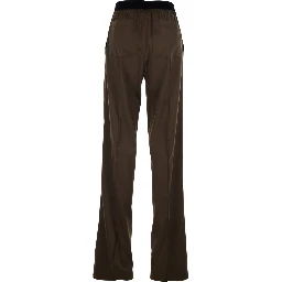 Brown Pants with Elastic Waist and logo lettering in Stretch Silk for Women