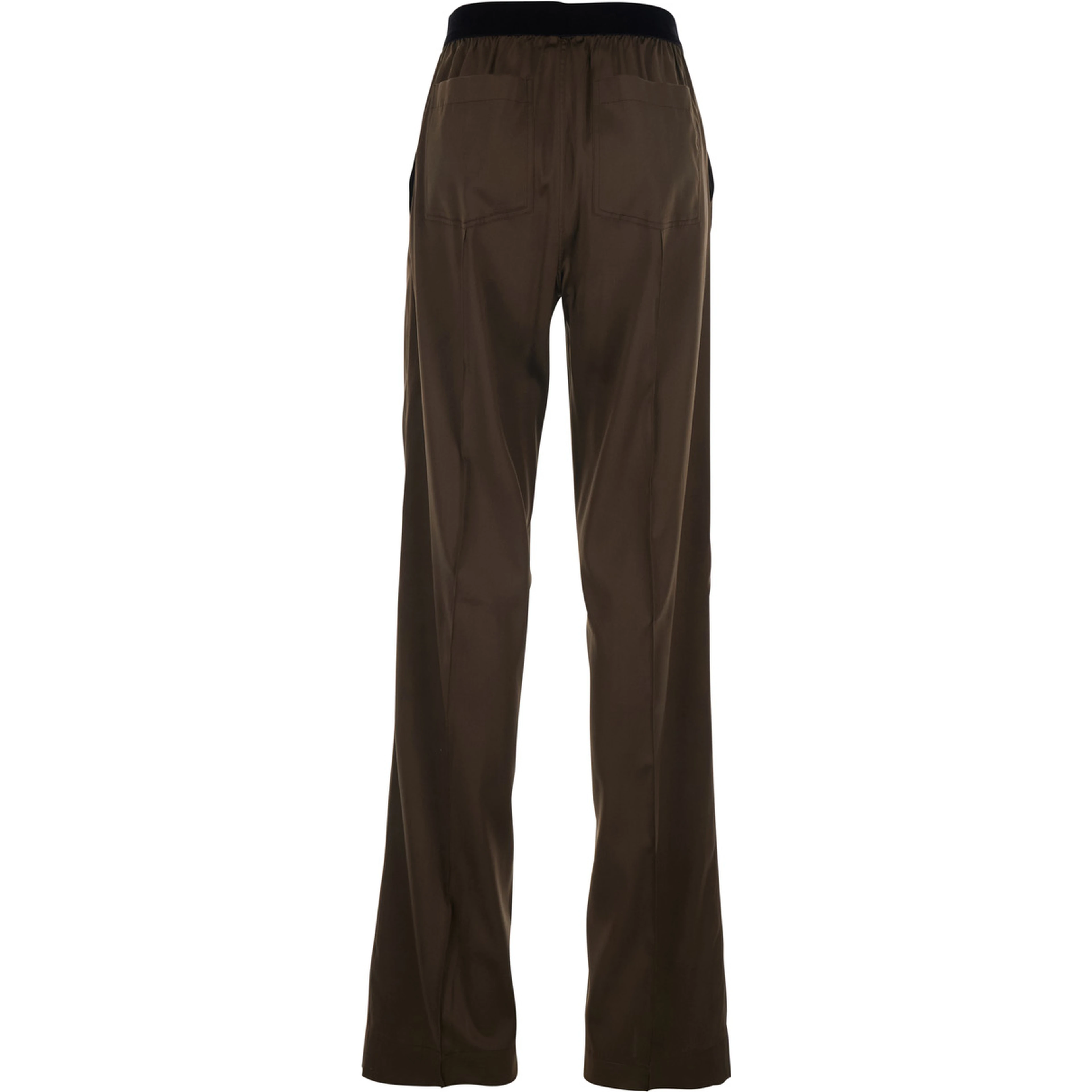 Brown Pants with Elastic Waist and logo lettering in Stretch Silk for Women