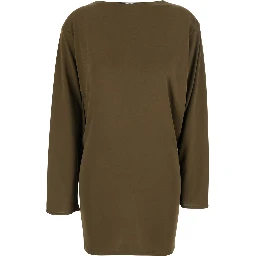 La Robe Mistral Green Dress with boat neckline and cut-out with draping on the back in viscose for women