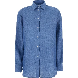 Blue Shirt with Classic Collar and Button Closure for Women