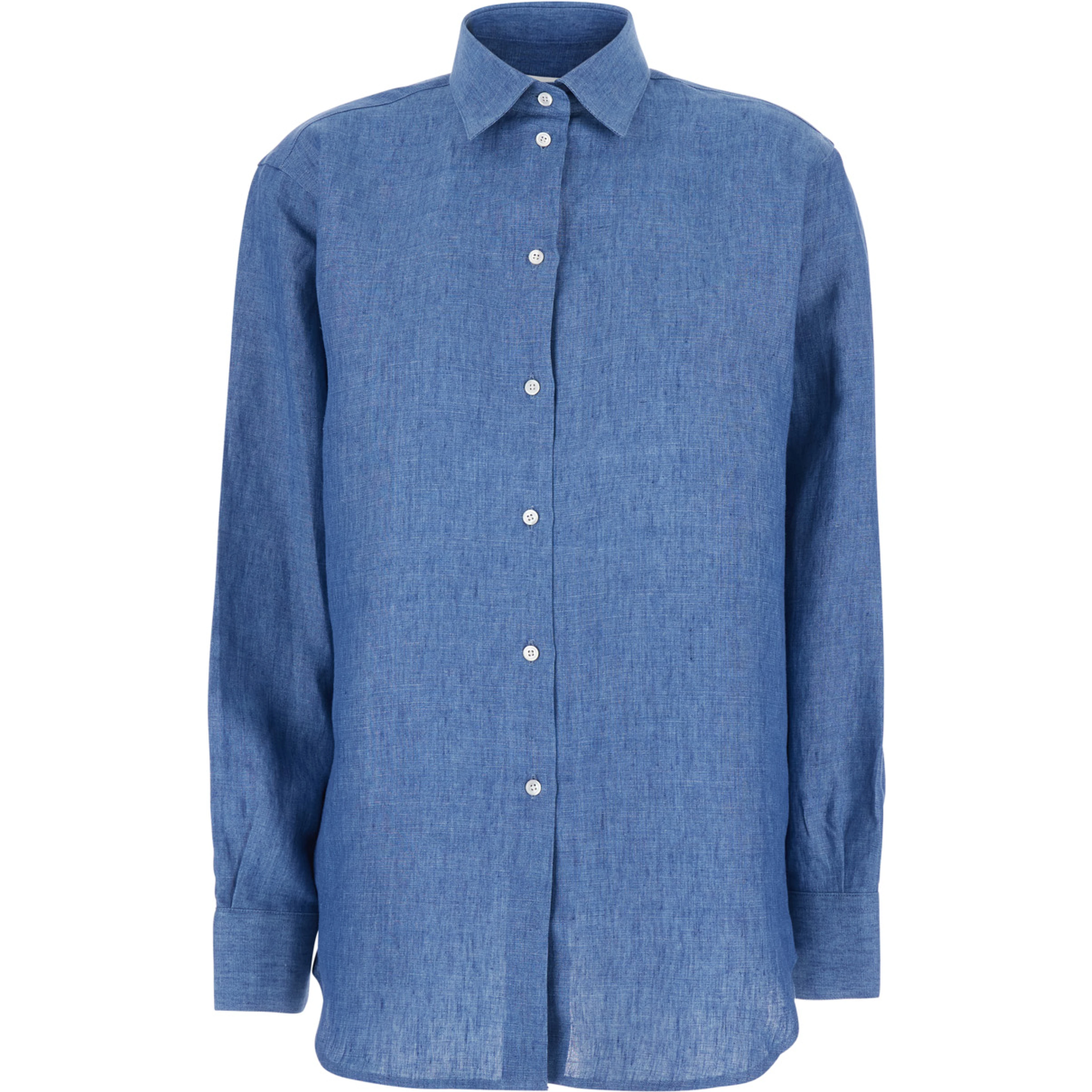 Blue Shirt with Classic Collar and Button Closure for Women