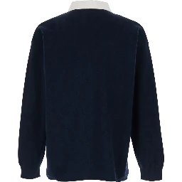 Blue Sweater with Polo-Shirt Style Collar in Cotton and Wool Blend for Men