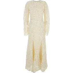 Fiona White Long Dress with All-Over Embroidery and Concealed Rear Zip Closure in Tech Fabric Woman