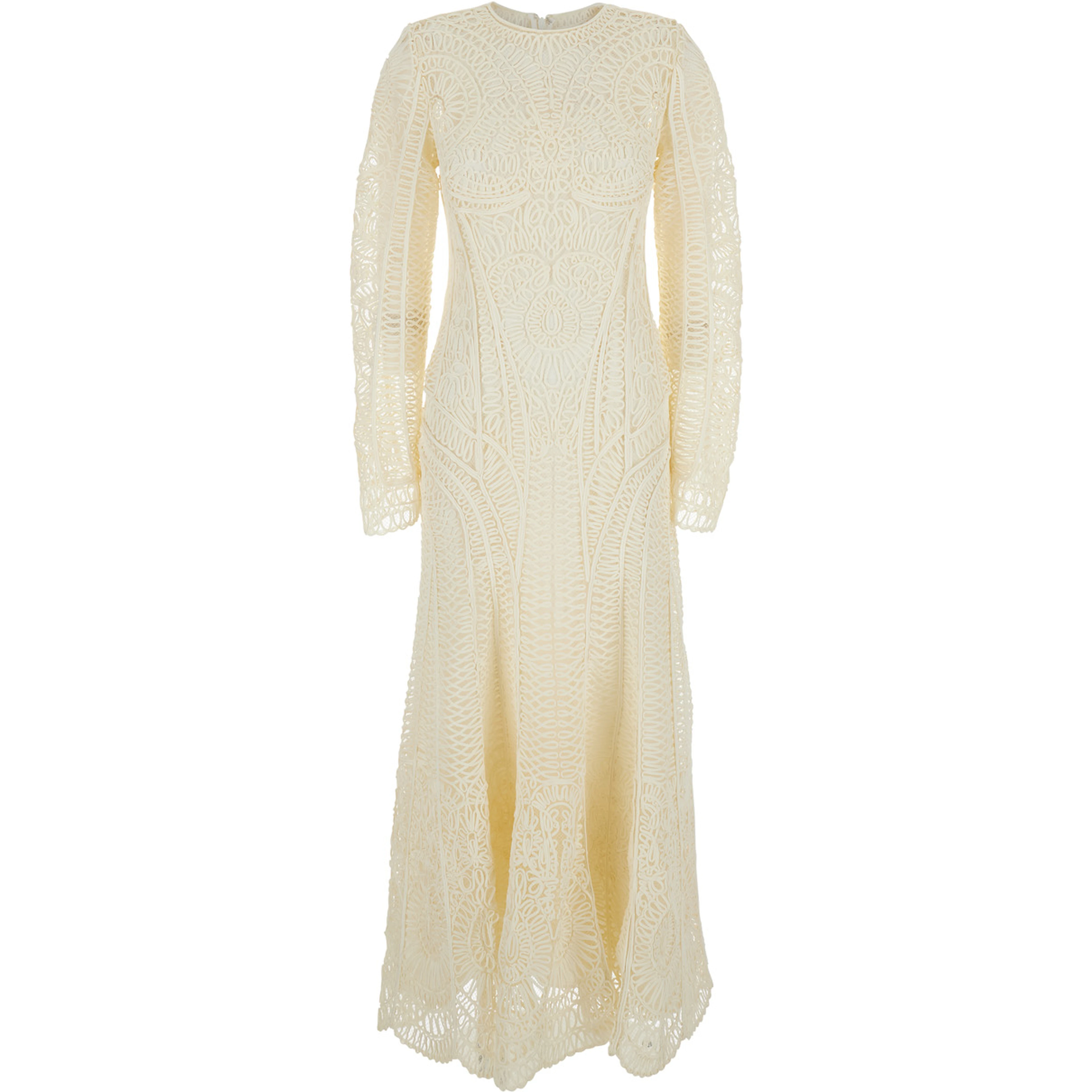 Fiona White Long Dress with All-Over Embroidery and Concealed Rear Zip Closure in Tech Fabric Woman