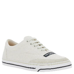 Beige Low Top Sneakers with Logo Patch on the Front in Canvas for Men