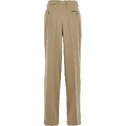Beige Cotton Pants with Belt Loops and Front Pleats for Women
