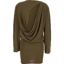 La Robe Mistral Green Dress with boat neckline and cut-out with draping on the back in viscose for women
