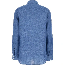 Blue Shirt with Classic Collar and Button Closure for Women