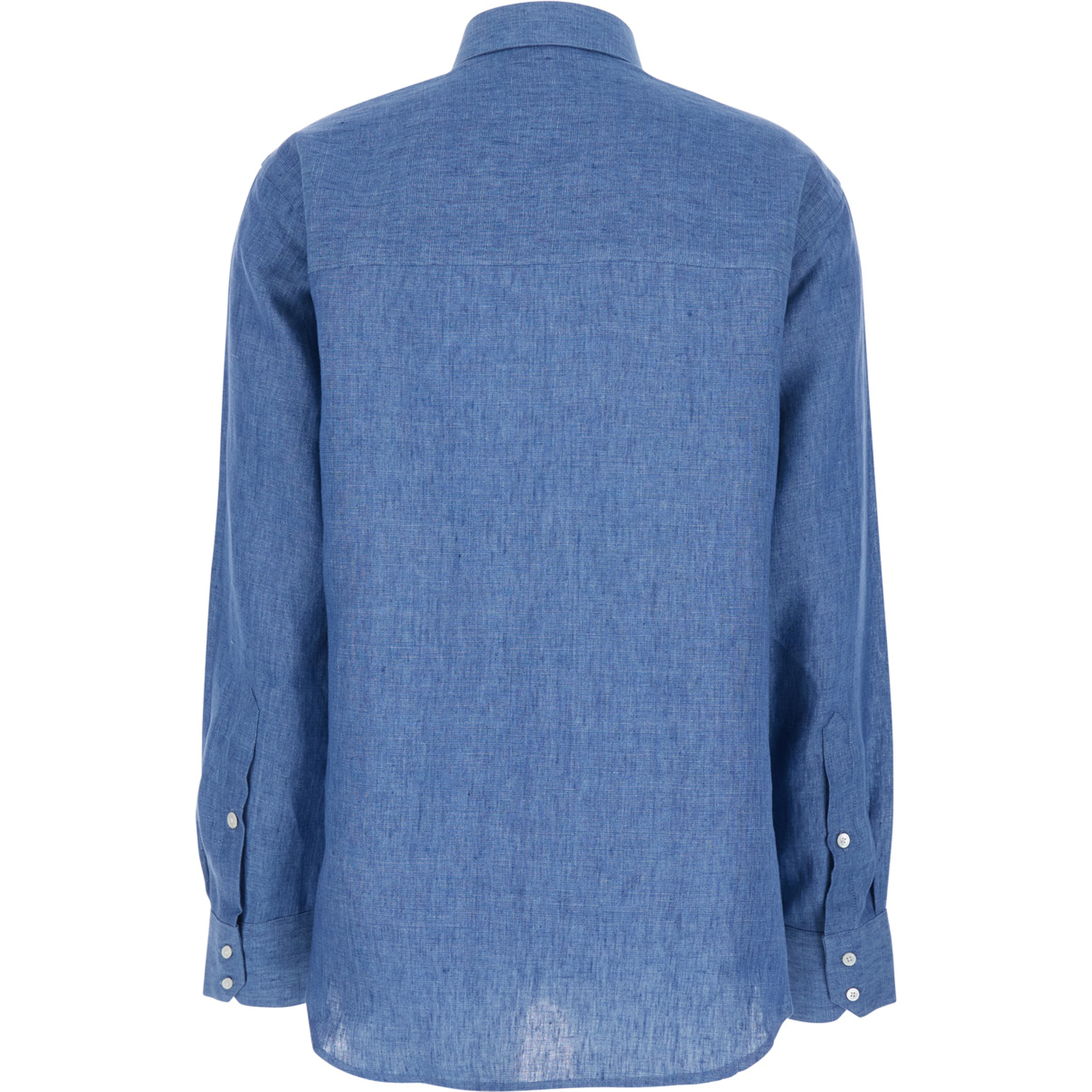 Blue Shirt with Classic Collar and Button Closure for Women